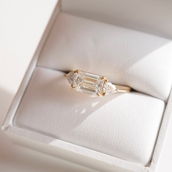 Three Stone-East-West Emerald Lab Grown Diamond Engagement Ring - Solitaire-Oval Lab Grown Diamond Engagement Ring