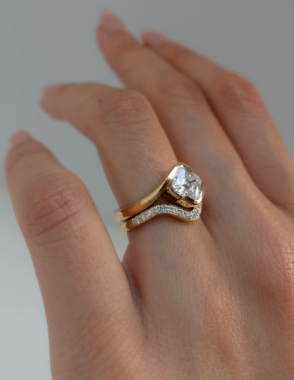 Solitaire Rapture Half Bezel & Pave Band- 1.5 CT Asscher Lab Grown Diamond Bridal Set - Solitaire Rapture & Pave Band- Oval Lab Grown Diamond Bridal Set
