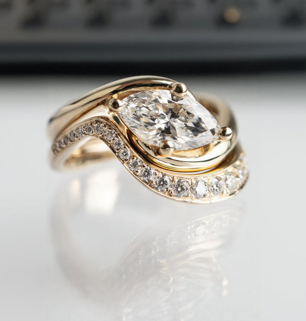 Solitaire Rapture Compass Prong & Pave Band- 1.5 CT Marquise Lab Grown Diamond Bridal Set - Solitaire Rapture & Pave Band- Oval Lab Grown Diamond Bridal Set