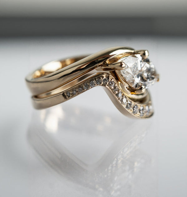 Solitaire Rapture Compass Prong & Pave Band- 1.5 CT Marquise Lab Grown Diamond Bridal Set - Solitaire Rapture & Pave Band- Oval Lab Grown Diamond Bridal Set