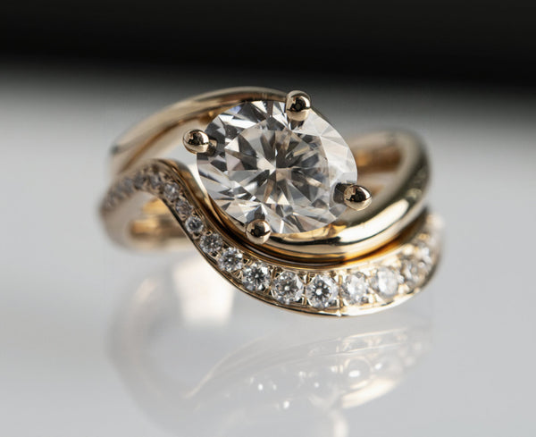 Solitaire Rapture Compass Prong & Pave Band- 1 CT Oval Lab Grown Diamond Bridal Set - Solitaire Rapture & Pave Band- Oval Lab Grown Diamond Bridal Set