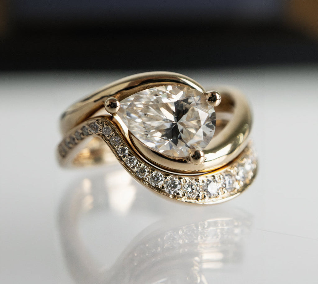 Solitaire Rapture & Pave Band- Oval Lab Grown Diamond Bridal Set