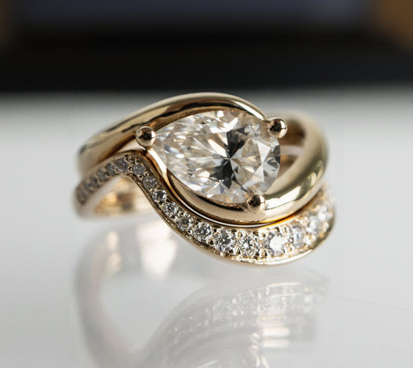 Solitaire Rapture & Pave Band- 1 CT Pear Lab Grown Diamond Bridal Set - Solitaire Rapture & Pave Band- Oval Lab Grown Diamond Bridal Set