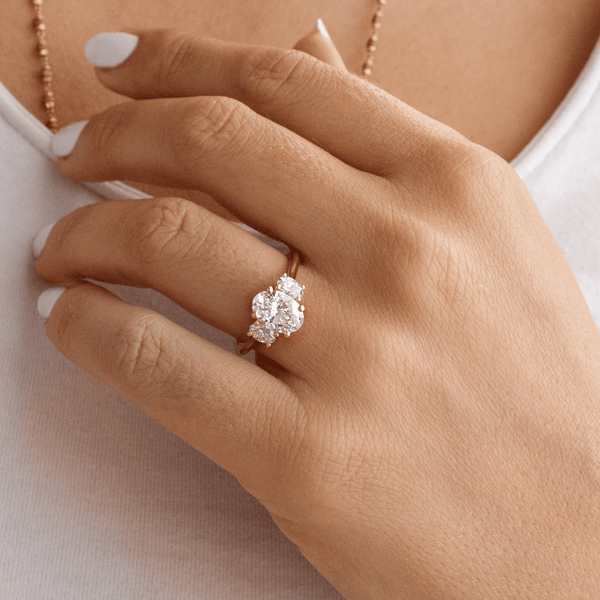 Three Stone with Hidden Details-Oval Lab Grown Diamond Engagement Ring - Solitaire-Oval Lab Grown Diamond Engagement Ring