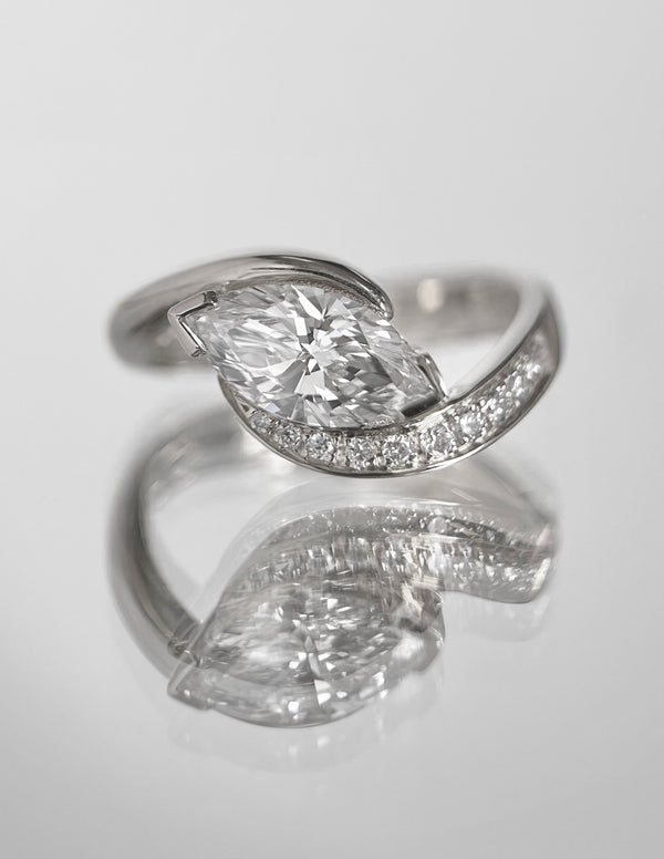 Solitaire Rapture Pave-Marquise Lab Grown Diamond Engagement Ring - Solitaire-Oval Lab Grown Diamond Engagement Ring