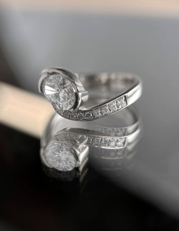Solitaire Rapture Pave-Oval Lab Grown Diamond Engagement Ring - Solitaire-Oval Lab Grown Diamond Engagement Ring