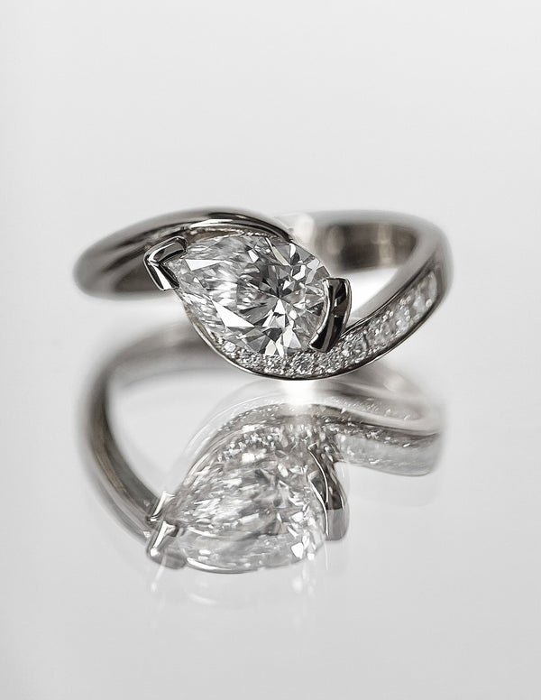 Solitaire Rapture Pave-Pear Lab Grown Diamond Engagement Ring - Solitaire-Oval Lab Grown Diamond Engagement Ring