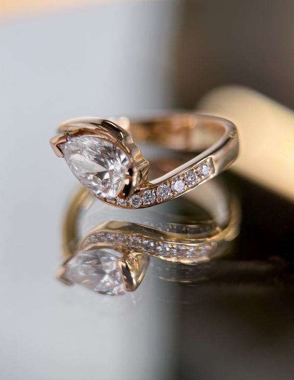 Solitaire Rapture Pave-Pear Lab Grown Diamond Engagement Ring - Solitaire-Oval Lab Grown Diamond Engagement Ring