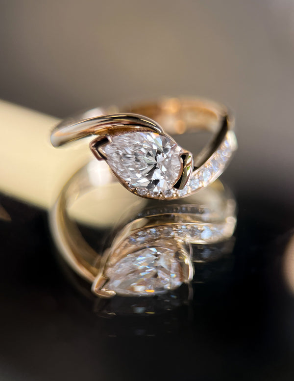 Solitaire Rapture Pave-Pear Lab Grown Diamond Engagement Ring - Solitaire-Oval Lab Grown Diamond Engagement Ring