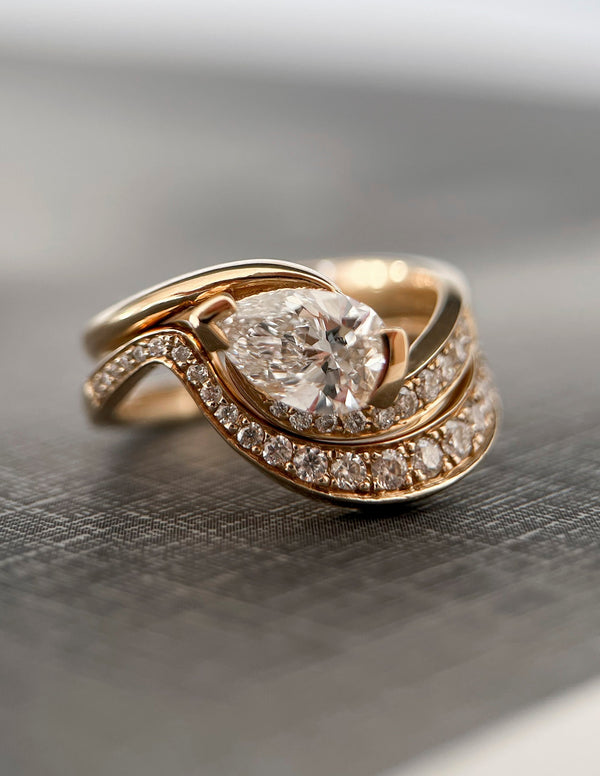 Solitaire Rapture & Pave Band- 1 CT Pear Lab Grown Diamond Bridal Set - Solitaire Rapture & Pave Band- Oval Lab Grown Diamond Bridal Set
