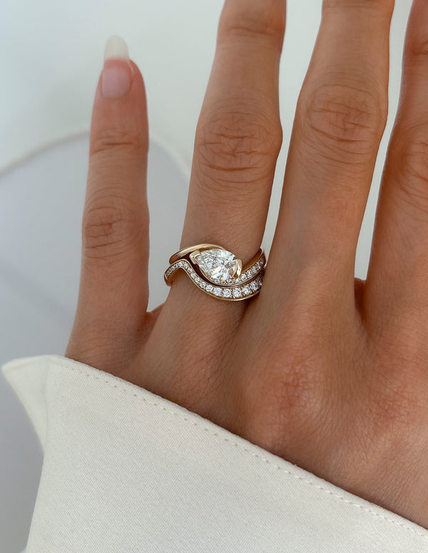 Solitaire Rapture & Pave Band- 1 CT Pear Lab Grown Diamond Bridal Set - Solitaire Rapture & Pave Band- Oval Lab Grown Diamond Bridal Set