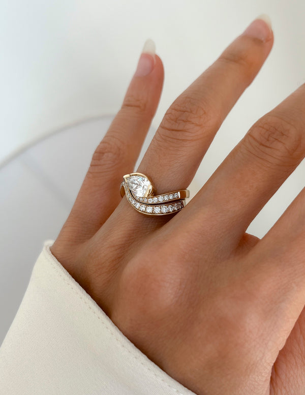 Solitaire Rapture & Pave Band- 1 CT Pear Lab Grown Diamond Bridal Set - Solitaire Rapture & Pave Band- Oval Lab Grown Diamond Bridal Set