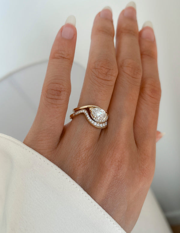 Solitaire Rapture & Pave Band- 1 CT Pear Lab Grown Diamond Bridal Set - Solitaire Rapture & Pave Band- Oval Lab Grown Diamond Bridal Set