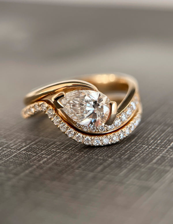 Solitaire Rapture & Pave Band- 1 CT Pear Lab Grown Diamond Bridal Set - Solitaire Rapture & Pave Band- Oval Lab Grown Diamond Bridal Set