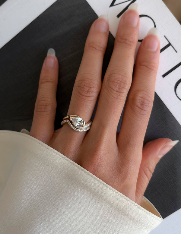 Solitaire Rapture & Pave Band- 1 CT Pear Lab Grown Diamond Bridal Set - Solitaire Rapture & Pave Band- Oval Lab Grown Diamond Bridal Set