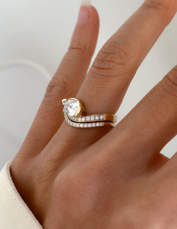 Solitaire Rapture & Pave Band- 1 CT Pear Lab Grown Diamond Bridal Set - Solitaire Rapture & Pave Band- Oval Lab Grown Diamond Bridal Set
