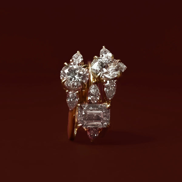 Three Stone Cathedral-Emerald Lab Grown Diamond Engagement Ring - Solitaire-Oval Lab Grown Diamond Engagement Ring