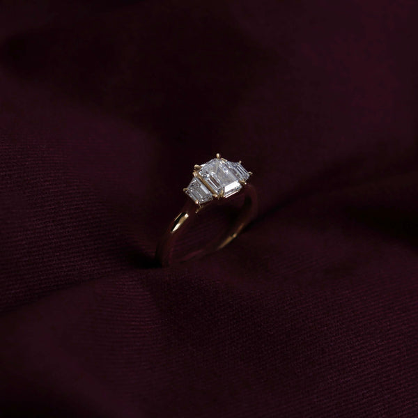 Three Stone Cathedral-Emerald Lab Grown Diamond Engagement Ring - Solitaire-Oval Lab Grown Diamond Engagement Ring