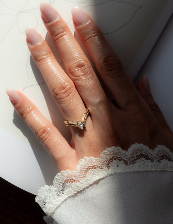 Solitaire Bezel Asymmetrical Band-Marquise Lab Grown Diamond Engagement Ring - Solitaire-Oval Lab Grown Diamond Engagement Ring