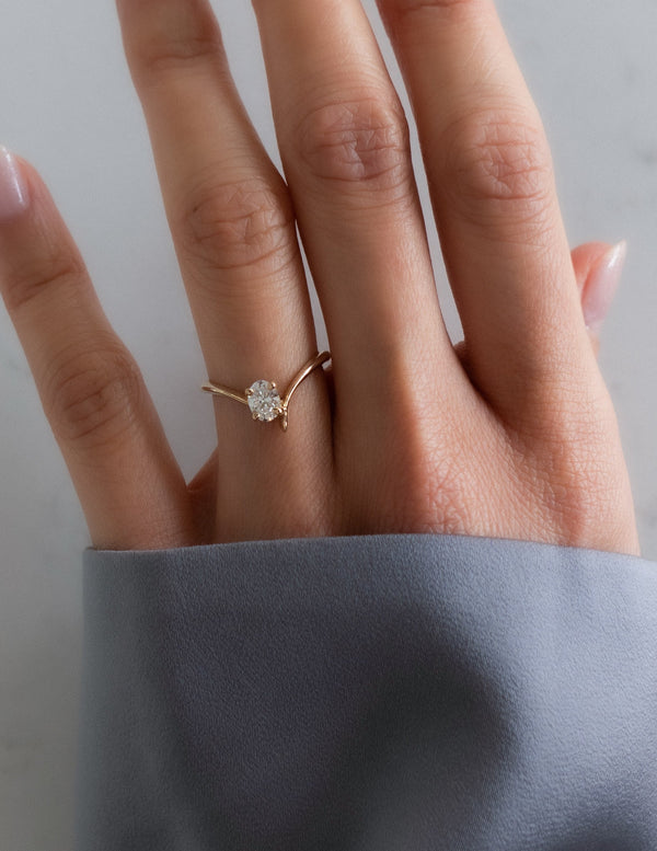 Solitaire Asymmetrical Band-Oval Lab Grown Diamond Engagement Ring - Solitaire-Oval Lab Grown Diamond Engagement Ring