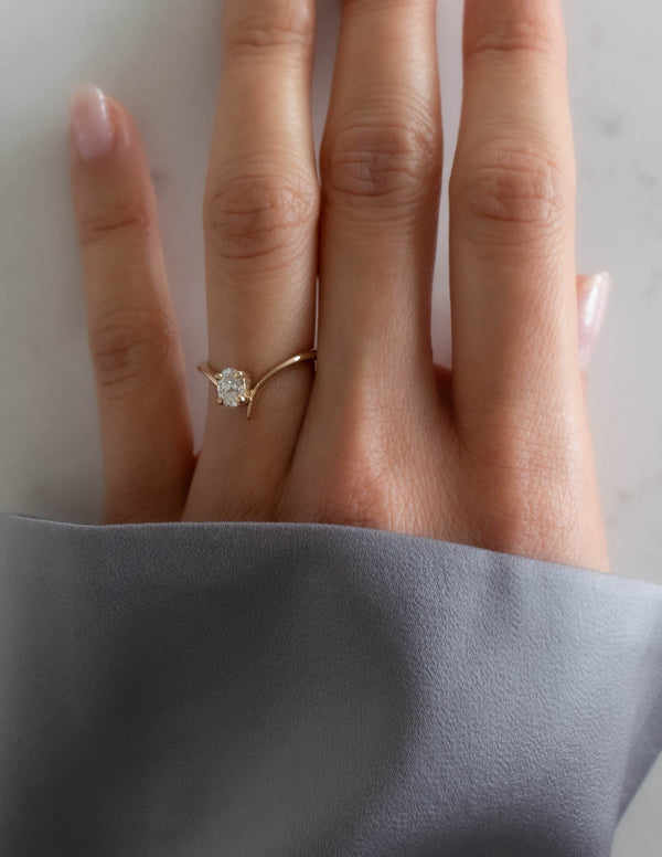 Solitaire Asymmetrical Band-Oval Lab Grown Diamond Engagement Ring - Solitaire-Oval Lab Grown Diamond Engagement Ring