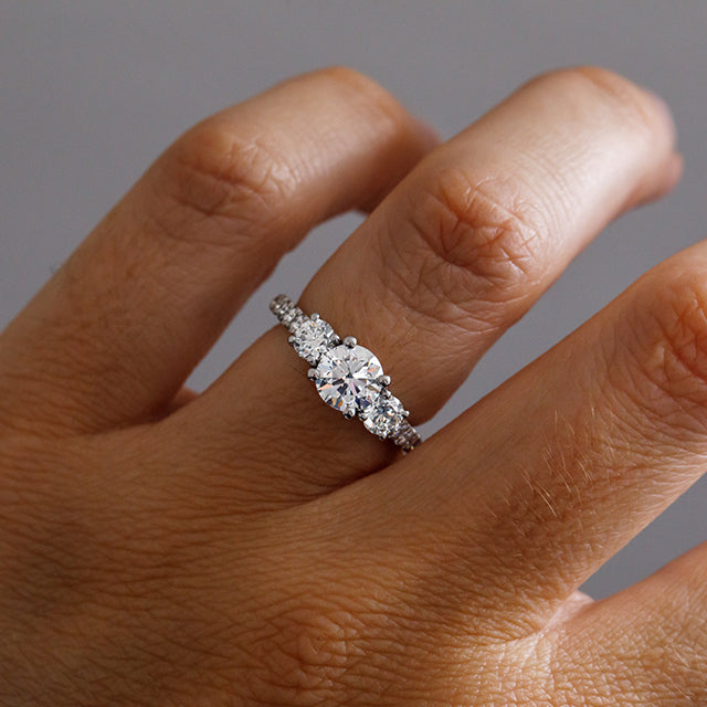 Three Stone & Pave-Round Lab Grown Diamond Engagement Ring