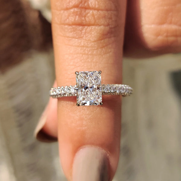 1.0 CT Radiant Hidden Halo & Triple Pave Style Lab Grown Diamond Engagement Ring - FRONT 09bcbd16 b813 4ff5 a449 c49932a19e99
