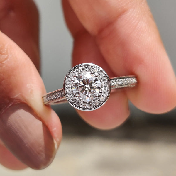 0.50 CT Round Halo Bezel & Pave Style Lab Grown Diamond Engagement Ring - FRONT 11660748 942d 4188 b419 124ac2a3e340
