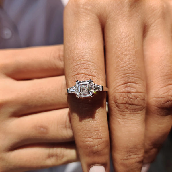 1.50 CT Asscher Three Stone Style Lab Grown Diamond Engagement Ring - FRONT 755c7679 8d19 477a b486 8603a2943afc