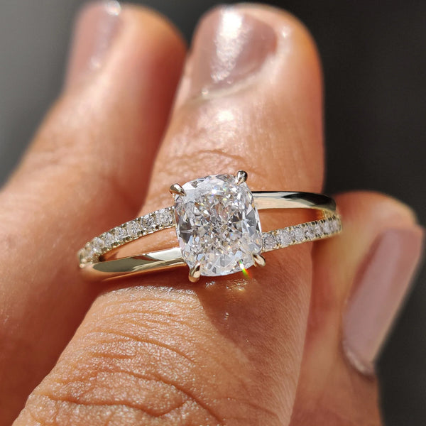 1.0 CT Cushion Split Pave Style Lab Grown Diamond Engagement Ring - FRONT 879a7385 706f 4a21 88f8 abbb2e552d38