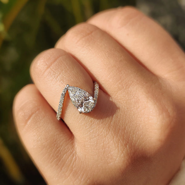 1.0 CT Pear Bypass & Pave Style Lab Grown Diamond Engagement Ring - FRONT a8e8bca9 accf 4459 85ba 2be7fa6d4b10
