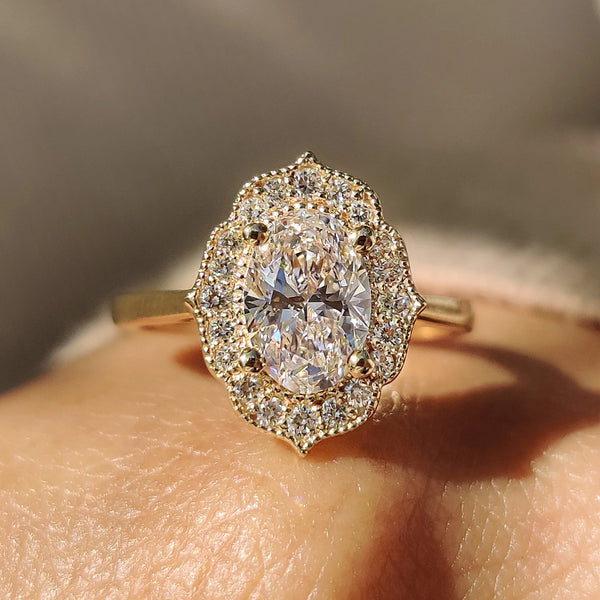 1.0 CT Oval Vintage Halo Style Lab Grown Diamond Engagement Ring - FRONT af7612a6 7291 4b6b 8add 9eaa7e0feb90