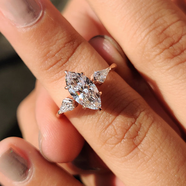 1.0 CTW Marquise Three Stone Style Lab Grown Diamond Engagement Ring - FRONT be5733de a554 4339 9d39 e9219f8b0d69