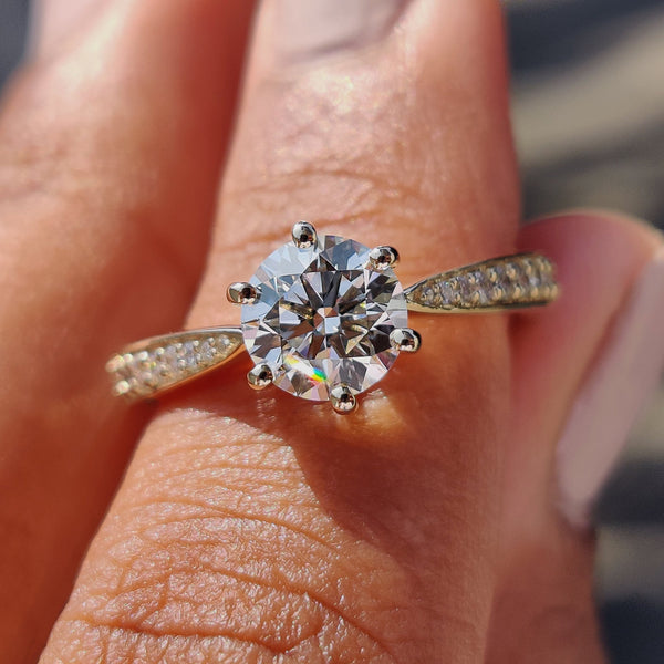 1.0 CT Round Tapered Pave Style Lab Grown Diamond Engagement Ring - FRONT cbdbdf83 017b 43a0 ad66 6a54c1d36634