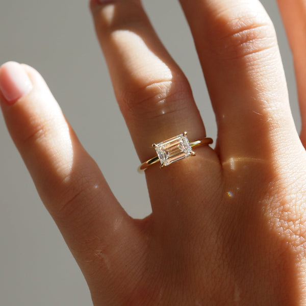Solitaire East West-Emerald Lab Grown Diamond Engagement Ring - Solitaire-Oval Lab Grown Diamond Engagement Ring