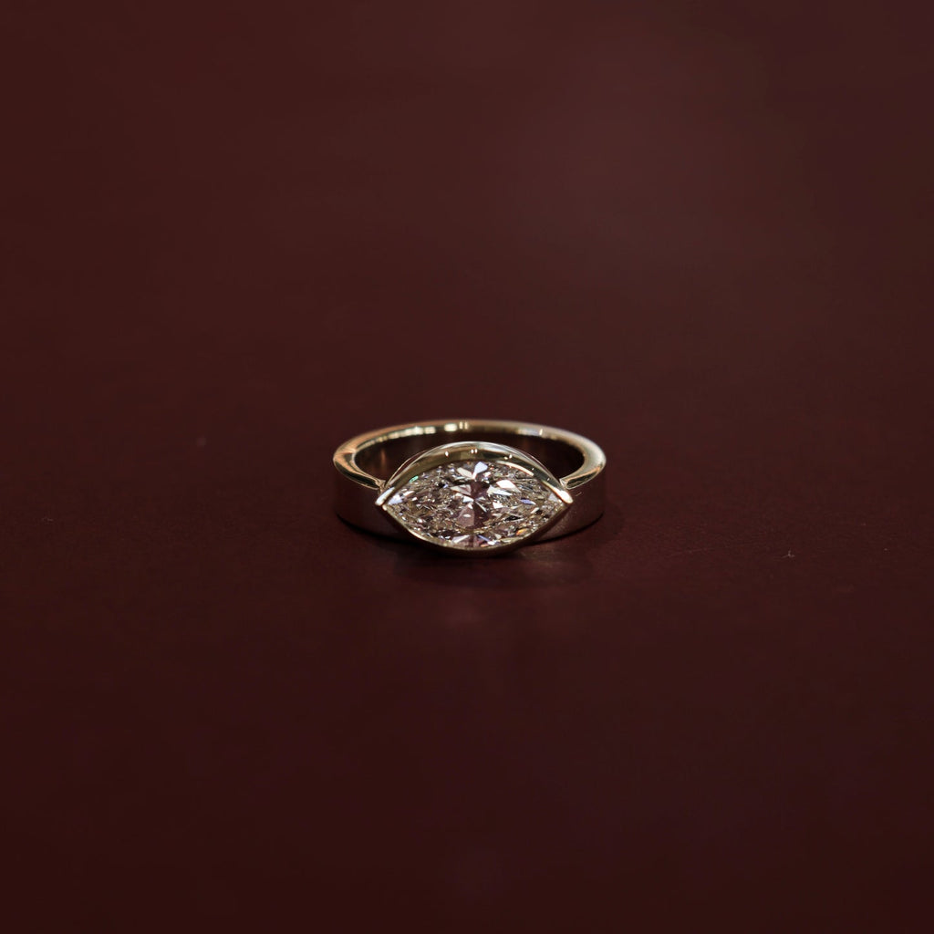 East West Solitaire Bezel- 2.0 CT Marquise Moissanite Engagement Ring