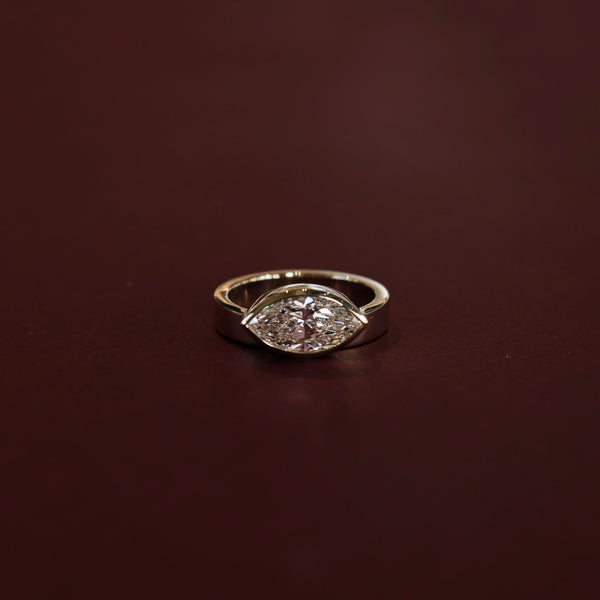 East West Solitaire Bezel- 2.0 CT Marquise Moissanite Engagement Ring - East West Solitaire Bezel- 2.0 CT Marquise Moissanite Engagement Ring