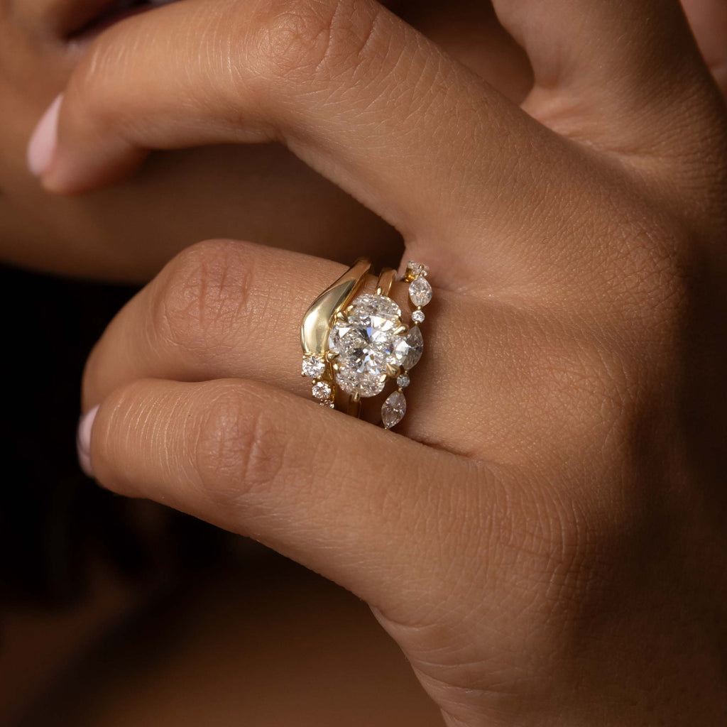 Half Eternity- 0.20 CT Oval Moissanite Wedding Band