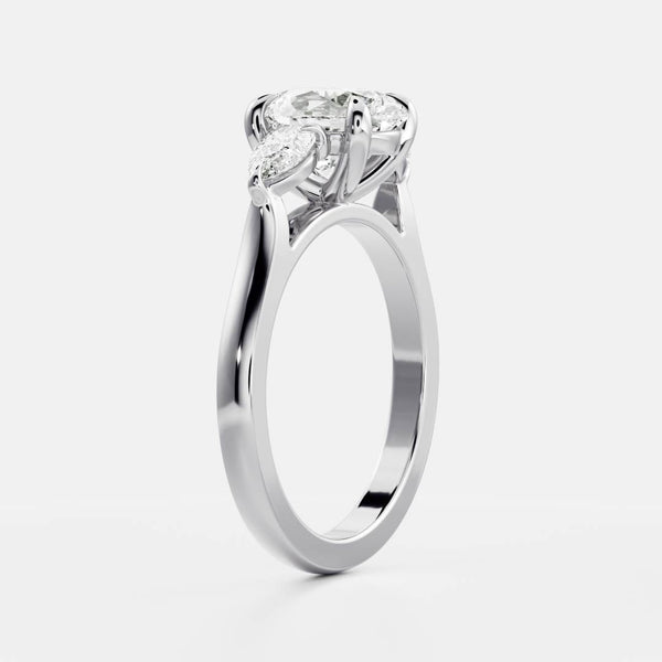 Three Stone & Cathedral-Oval Lab Grown Diamond Engagement Ring - Solitaire-Oval Lab Grown Diamond Engagement Ring