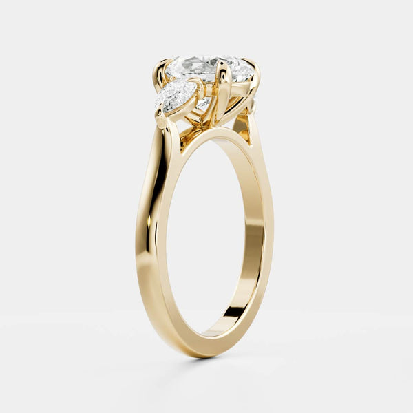 Three Stone & Cathedral-Oval Lab Grown Diamond Engagement Ring - Solitaire-Oval Lab Grown Diamond Engagement Ring