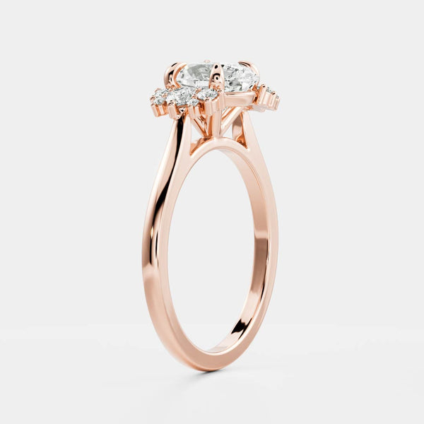 Cluster Style-Oval Lab Grown Diamond Engagement Ring - Solitaire-Oval Lab Grown Diamond Engagement Ring