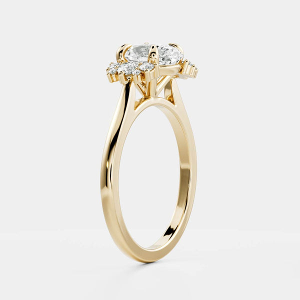Cluster Style-Oval Lab Grown Diamond Engagement Ring - Solitaire-Oval Lab Grown Diamond Engagement Ring