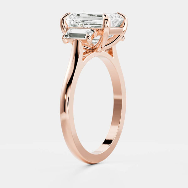 Three Stone & Cathedral-Emerald Lab Grown Diamond Engagement Ring - Solitaire-Oval Lab Grown Diamond Engagement Ring