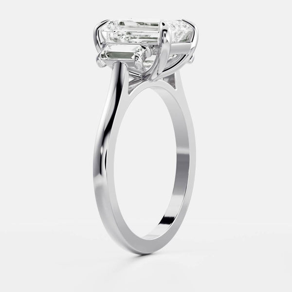 Three Stone Cathedral- 2.23 CT Emerald Moissanite Engagement Ring - Solitaire- 1.0 CT Oval Moissanite Engagement Ring