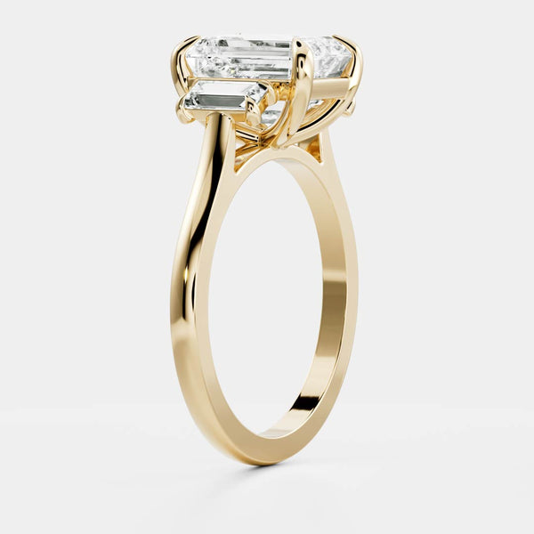 Three Stone Cathedral- 2.23 CT Emerald Moissanite Engagement Ring - Solitaire- 1.0 CT Oval Moissanite Engagement Ring