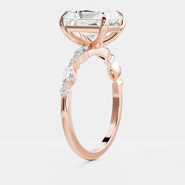 Pave-Radiant Lab Grown Diamond Engagement Ring - Solitaire-Oval Lab Grown Diamond Engagement Ring
