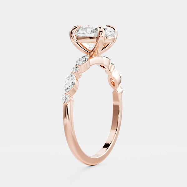 Pave-Oval Lab Grown Diamond Engagement Ring - Solitaire-Oval Lab Grown Diamond Engagement Ring