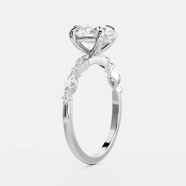 Pave-Oval Lab Grown Diamond Engagement Ring - Solitaire-Oval Lab Grown Diamond Engagement Ring