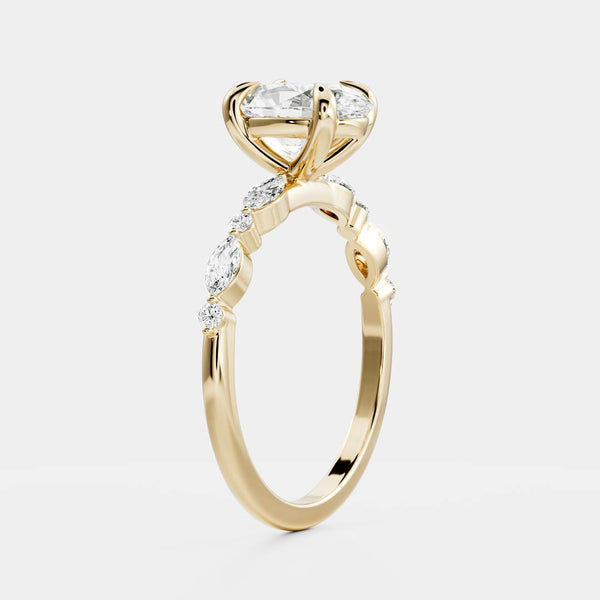Pave-Oval Lab Grown Diamond Engagement Ring - Solitaire-Oval Lab Grown Diamond Engagement Ring