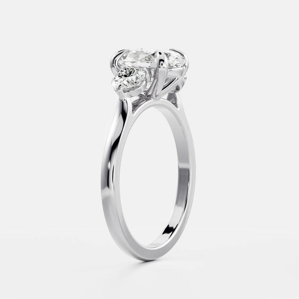 Three Stone & Cathedral-Oval Lab Grown Diamond Engagement Ring - Solitaire-Oval Lab Grown Diamond Engagement Ring